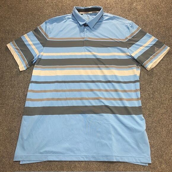 Adidas Blue Short Sleeve Striped Polo Collared Shirt Golf Activewear Men 2XL XXL - Picture 1 of 7